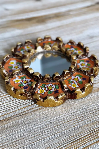 Espejo peruano pintado a mano, 15 cm - Naranja