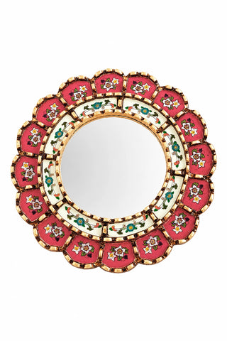 Espejo peruano pintado a mano, 30 cm - Rojo Fresa