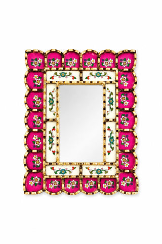 Espejo peruano pintado a mano, 30 cm - Fucsia