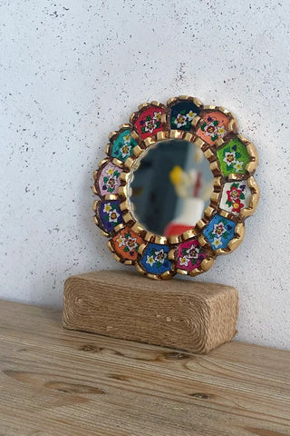 Espejo peruano pintado a mano, 20 cm - Multicolor