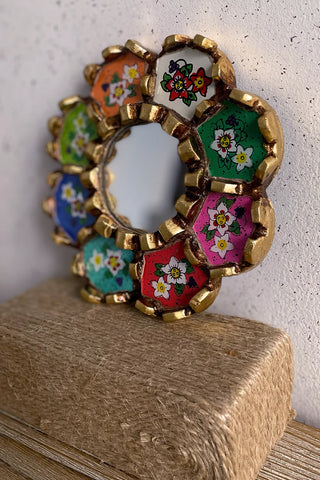 Espejo peruano pintado a mano, 15 cm - Multicolor