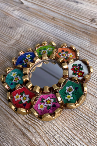 Espejo peruano pintado a mano, 15 cm - Multicolor