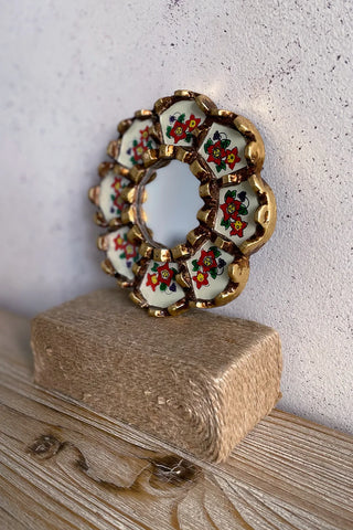 Espejo peruano pintado a mano, 15 cm - Marfil