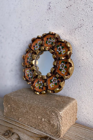 Espejo peruano pintado a mano, 15 cm - Naranja