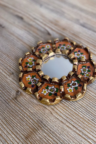 Espejo peruano pintado a mano, 15 cm - Naranja