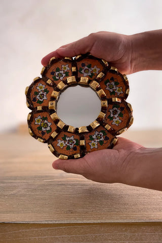 Espejo peruano pintado a mano, 15 cm - Naranja
