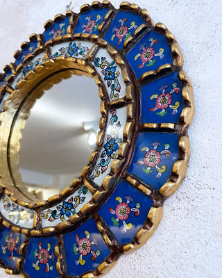 Espejo peruano pintado a mano, 30 cm - Azul