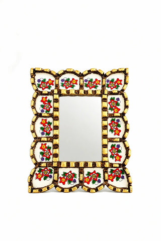 Espejo peruano pintado a mano, 20 cm - Marfil
