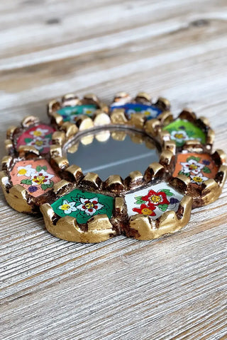 Espejo peruano pintado a mano, 15 cm - Multicolor