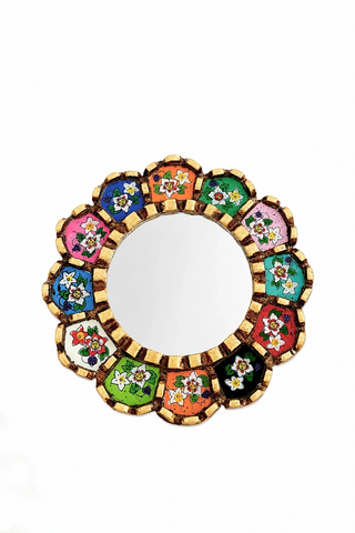Espejo peruano pintado a mano, 20 cm - Multicolor