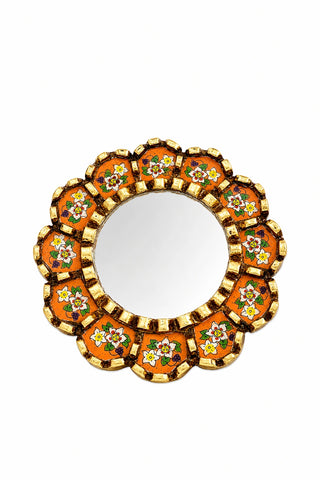 Espejo peruano pintado a mano, 20 cm - Naranja