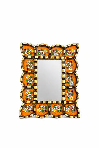 Espejo peruano pintado a mano, 20 cm - Naranja