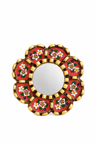 Espejo peruano pintado a mano, 15 cm - Rojo Fresa