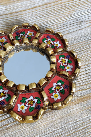 Espejo peruano pintado a mano, 15 cm - Rojo Fresa