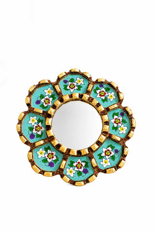 Espejo peruano pintado a mano, 15 cm - Turquesa