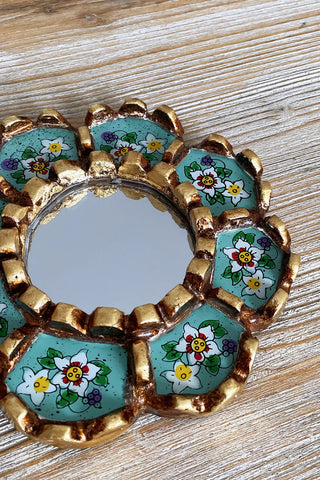 Espejo peruano pintado a mano, 15 cm - Turquesa