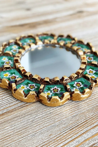 Espejo peruano pintado a mano, 20 cm - Turquesa