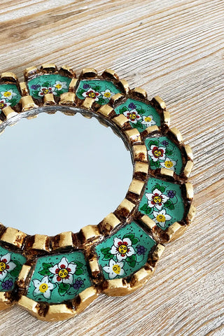 Espejo peruano pintado a mano, 20 cm - Turquesa