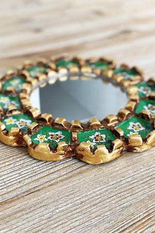 Espejo peruano pintado a mano, 20 cm - Verde