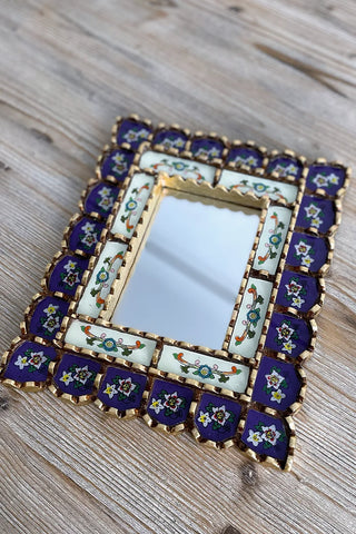 Espejo peruano pintado a mano, 30 cm - Lila