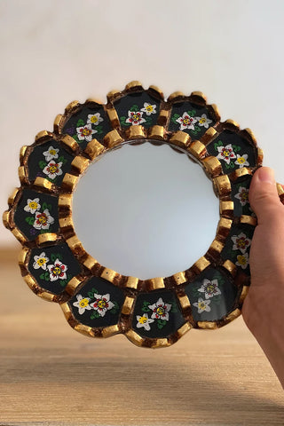 Espejo peruano pintado a mano, 20 cm - Negro