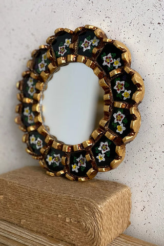Espejo peruano pintado a mano, 20 cm - Negro