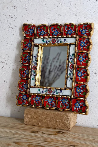 Espejo peruano pintado a mano, 30 cm - Rojo