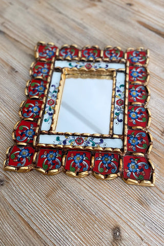 Espejo peruano pintado a mano, 30 cm - Rojo