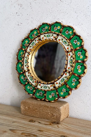 Espejo peruano pintado a mano, 30 cm - Verde
