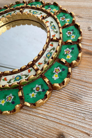 Espejo peruano pintado a mano, 30 cm - Verde