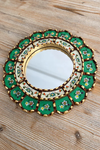 Espejo peruano pintado a mano, 30 cm - Verde