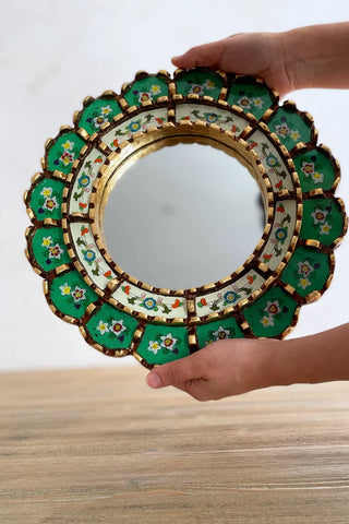 Espejo peruano pintado a mano, 30 cm - Verde