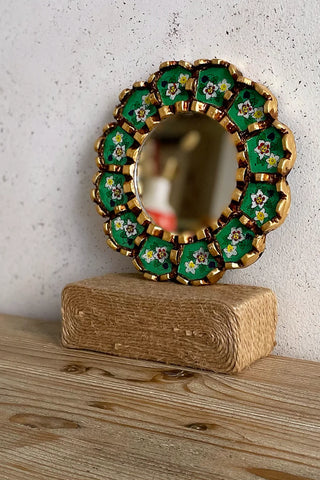 Espejo peruano pintado a mano, 20 cm - Verde