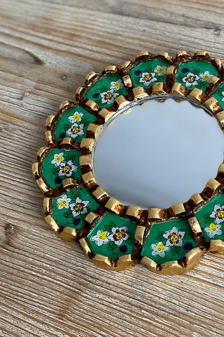 Espejo peruano pintado a mano, 20 cm - Verde