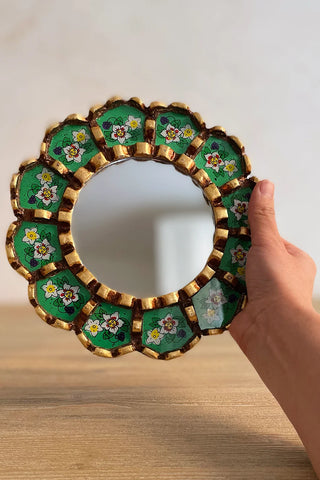 Espejo peruano pintado a mano, 20 cm - Verde