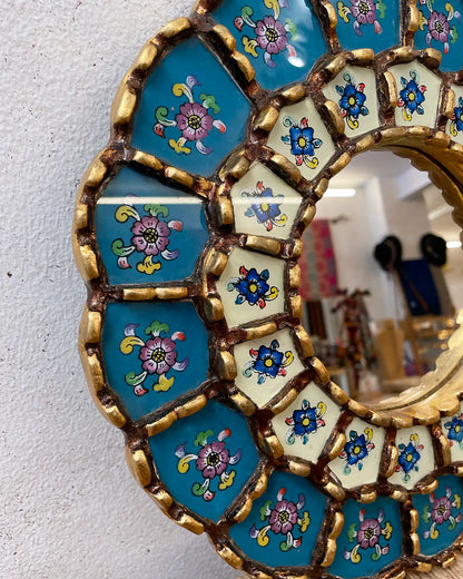 Espejo Pintado a Mano Peruano Azul Verdoso
