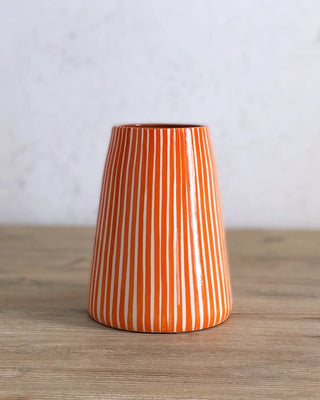 Jarrón artesanal Rayas Finas Vulcano, 17 cm - Naranja