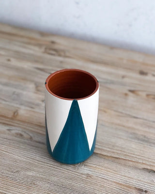 Jarrón artesanal Triángulos, 17 cm - Azul deep