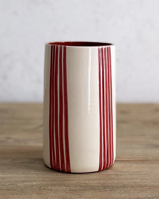 Jarrón artesanal Rayas, 17 cm - Berenjena