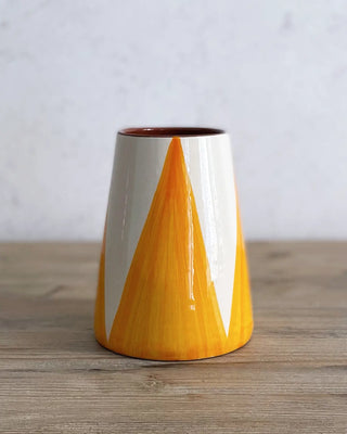 Jarrón artesanal Triángulos Vulcano, 17 cm - Mandarina