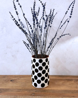 Black Polka Dot Ceramic Handmade Vase L