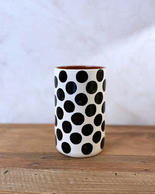 Black Polka Dot Ceramic Handmade Vase L