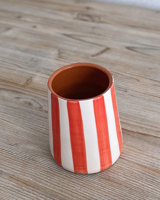 Jarrón artesanal Rayas Vulcano, 13 cm - Rojo