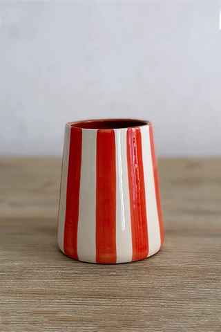 Jarrón artesanal Rayas Vulcano, 13 cm - Rojo