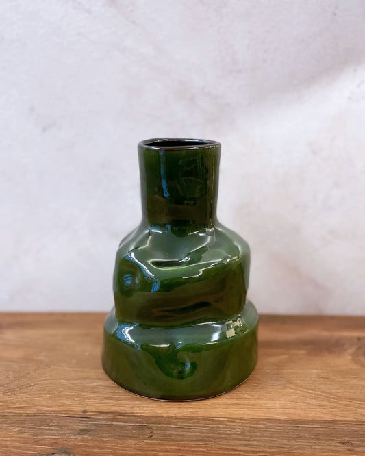 Jarrón Artesanal de Cerámica Esmaltado Verde