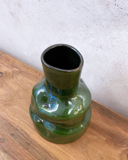 Jarrón Artesanal de Cerámica Esmaltado Verde