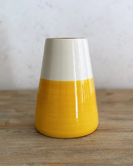 Jarrón Artesanal Vulcano Amarillo y Blanco L