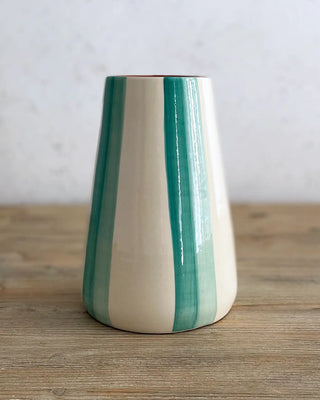 Jarrón artesanal Raya Doble Vulcano, 23 cm - Turquesa