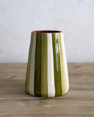 Jarrón artesanal Raya Doble Vulcano, 17 cm - Oliva