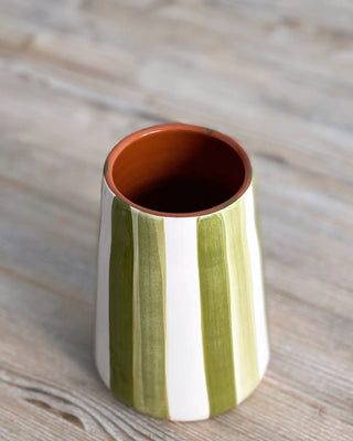 Jarrón artesanal Raya Doble Vulcano, 17 cm - Oliva